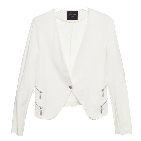 Love Tree Jackets & Coats Love Tree Collarless Beige Knit Blazer